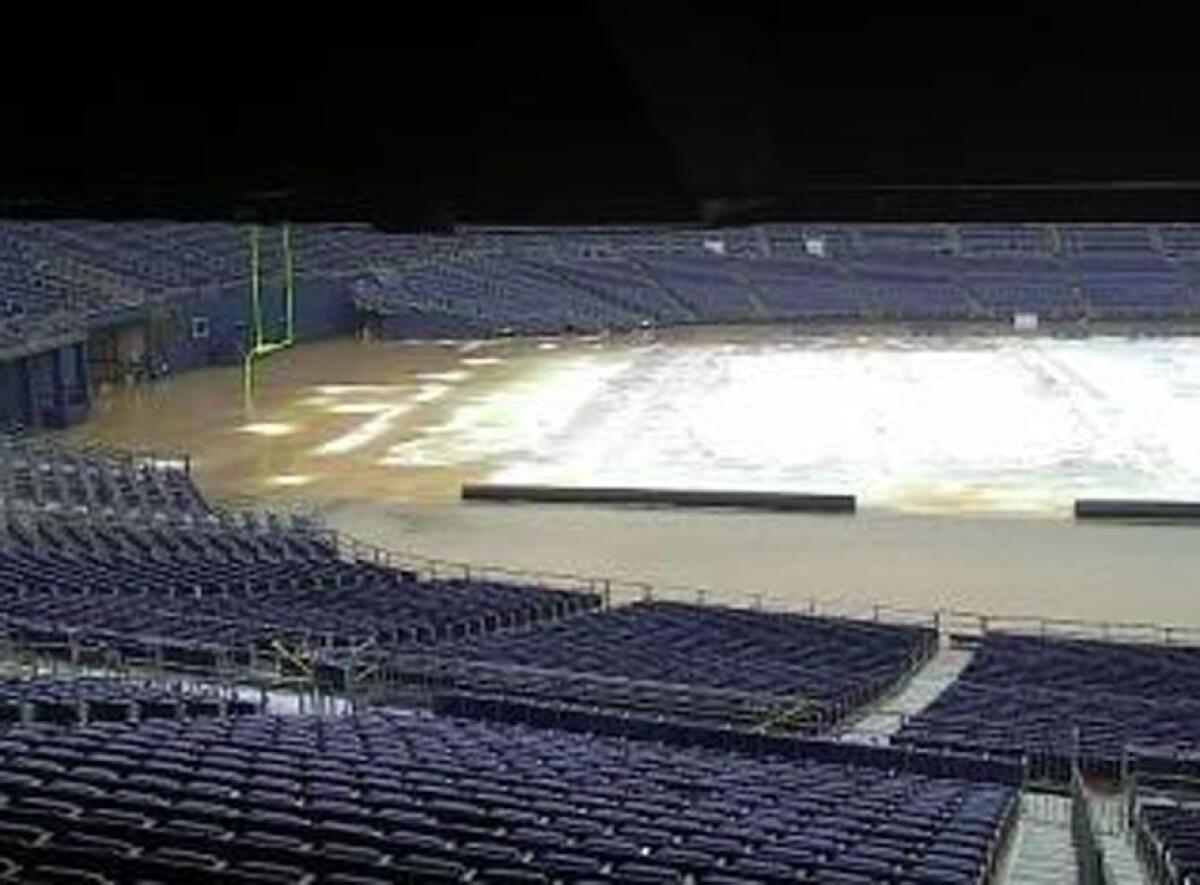 The field at Qualcomm Stadium was under nearly a foot of water after heavy rains in December 2010.