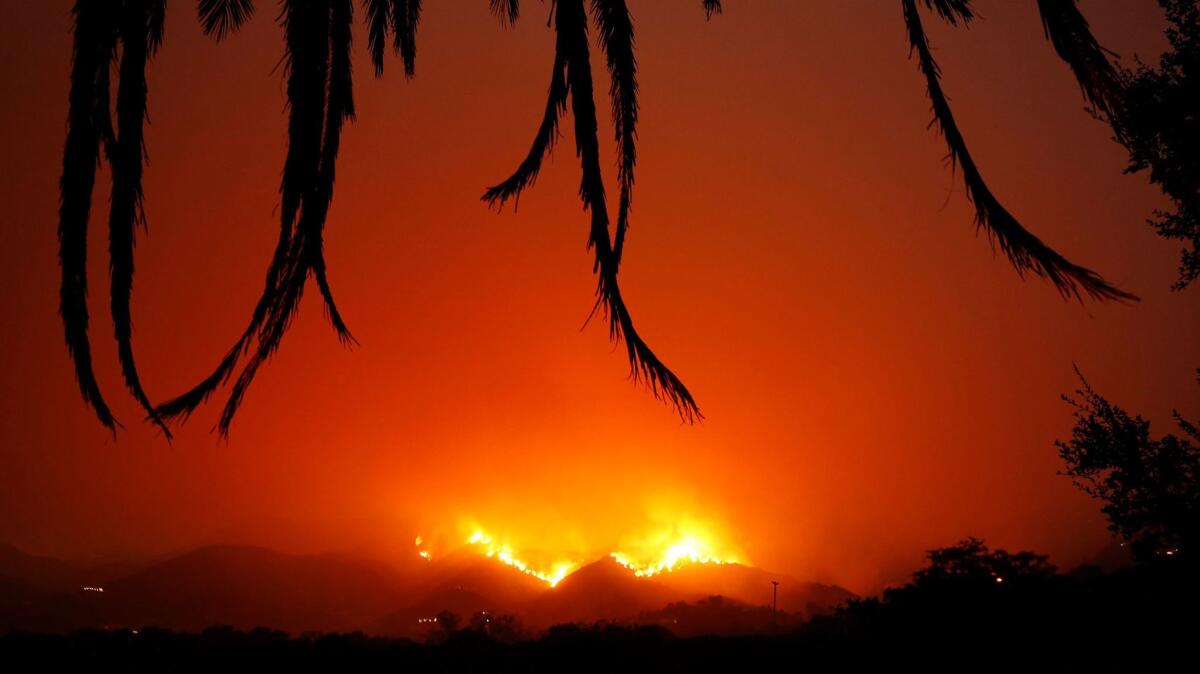 The Thomas fire burns near Toro Canyon in Montecito on Dec. 12.