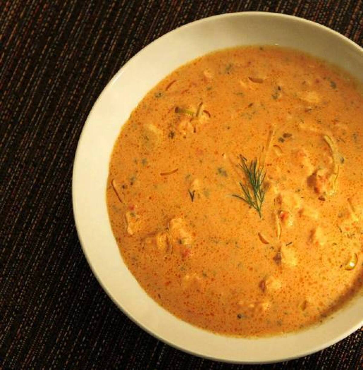 Rich and creamy salmon bisque.