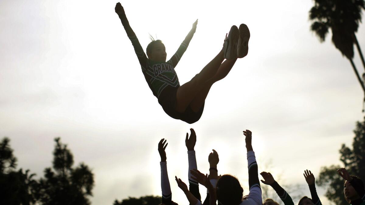 A file photo of cheerleaders practicing in the San Fernando Valley.