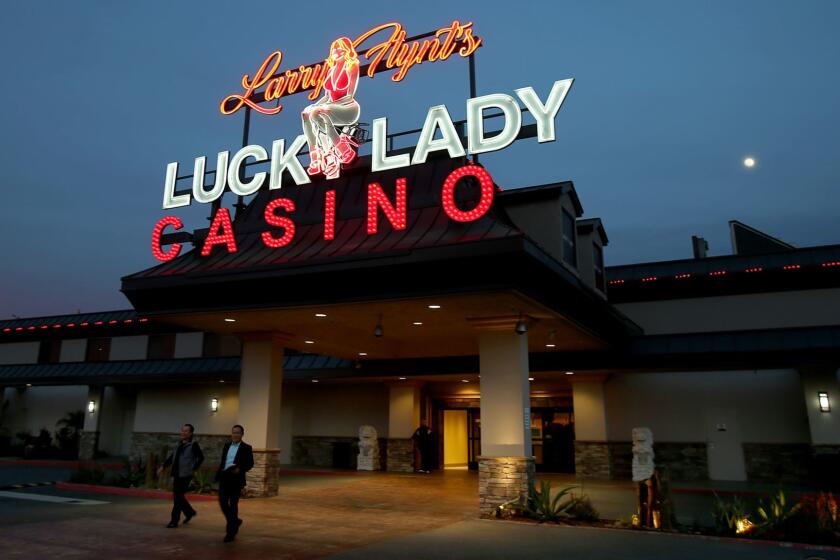 The exterior of Larry Flynt's Lucky Lady Casino in Gardena. The working-class city hopes Flynt's investment in the casino pays off for Gardena.