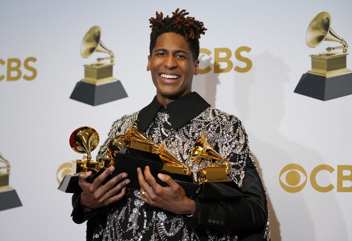 Jon Batiste, winner of the awards for best American roots performance for "Cry." 