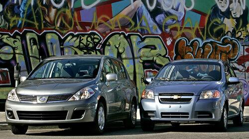 Nissan Versa, left, and Chevy Aveo