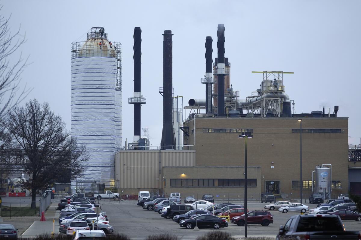 The Pfizer Global Supply Kalamazoo plant, where COVID-19 vaccine is being produced in Portage, Mich