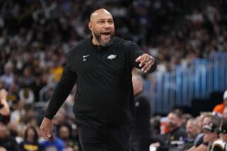 Los Angeles Lakers head coach Darvin Ham reacts during the second half in Game 2 of an NBA basketball first-round playoff series against the Denver Nuggets Monday, April 22, 2024, in Denver. (AP Photo/Jack Dempsey)