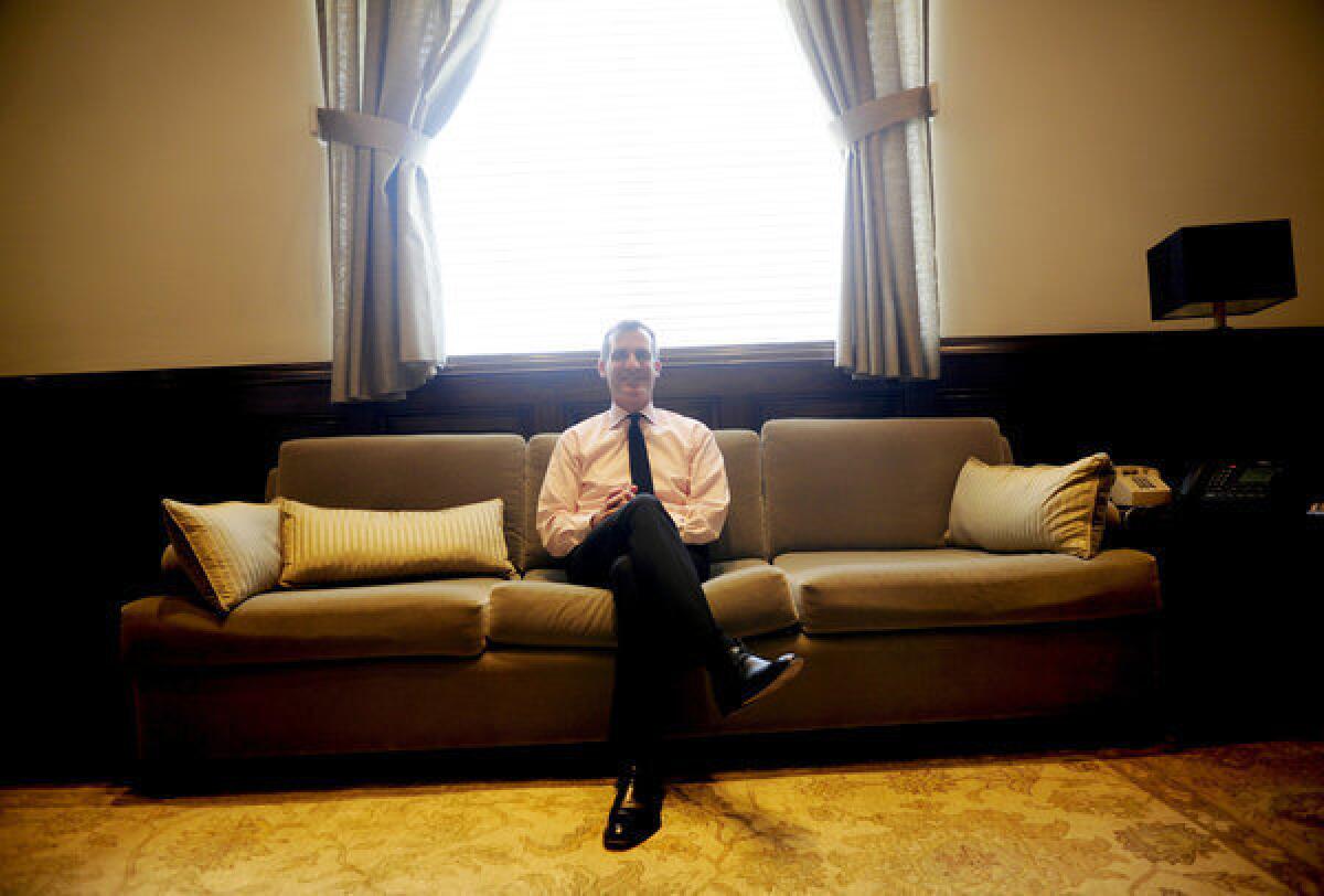 Los Angeles Mayor Eric Garcetti in his office in City Hall on July 9.