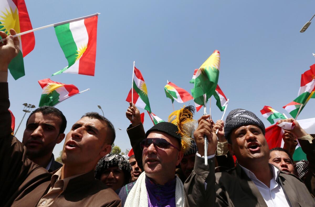 Iraqi Kurds rally Thursday outside the regional parliament in Irbil to demand that lawmakers take steps to secure independence for the semi-autonomous region.