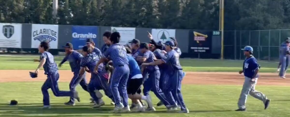 North Hollywood players celebrate a Division I semifinal win over Chatsworth.