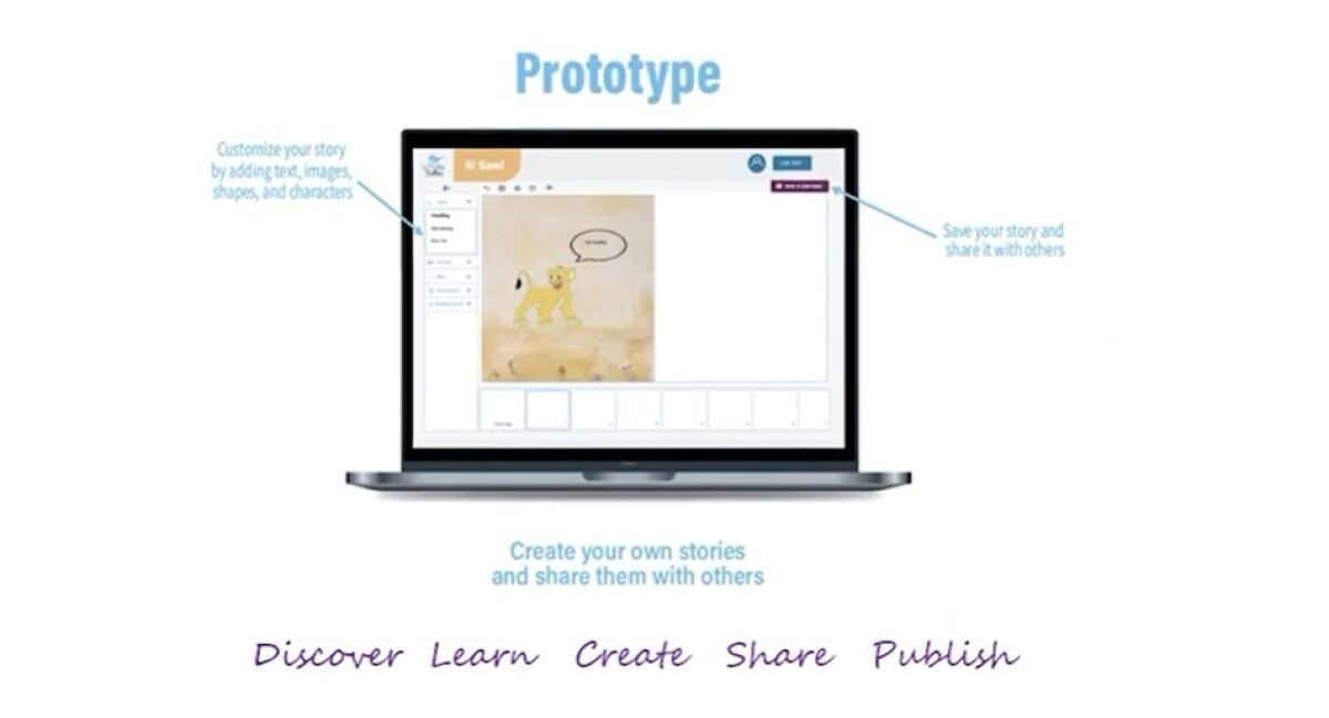 A screen capture of Sohan Chunduru's presentation shows how the Whale Tales app prototype works.