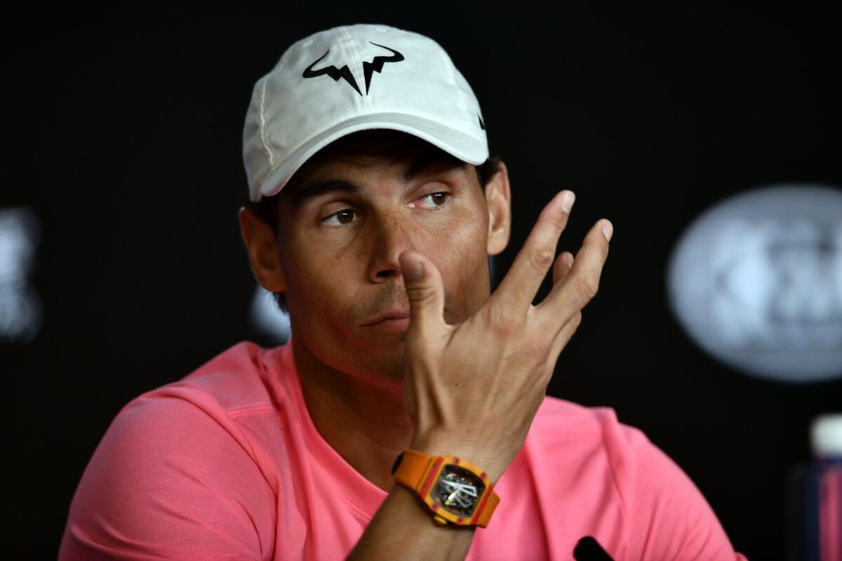 Rafael Nadal of Spain speaks at a news conference Jan. 18 ahead of the Australia Open.