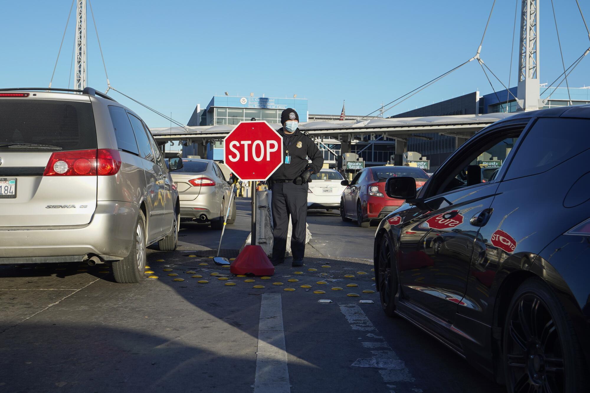 Vehicles line up to cross into the United States at the San Ysidro Port of Entry 