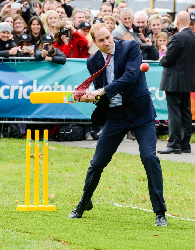 Prince Williams gets into the swing of things at an event for the ICC Cricket World Cup 2015 at Latimer Square in Christchurch, New Zealand.
