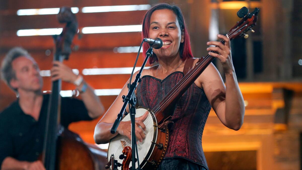 Rhiannon Giddens performs on the Mustang Stage on the first day of the Stagecoach country music festival in Indio.