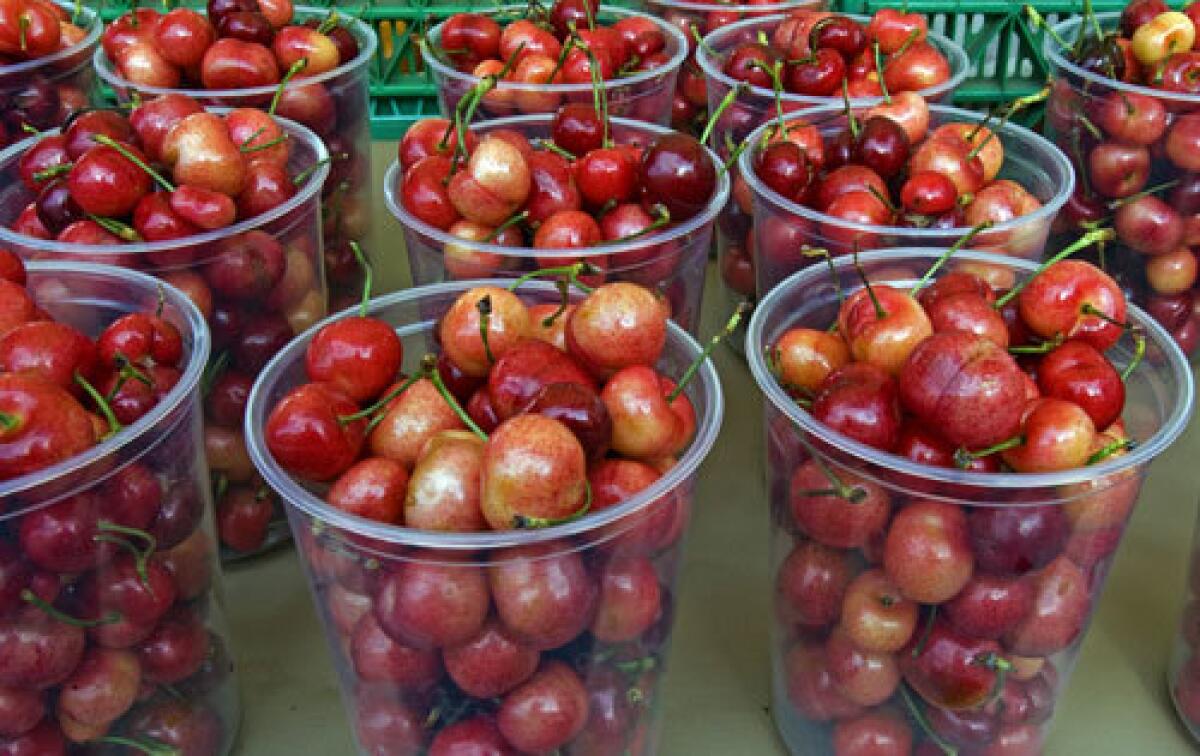 To avoid: Brooks cherries are relatively low in acidity, so they can deliver acceptable flavor when light-colored like these at the Hollywood farmers market, but dark red fruits will be sweeter and more richly flavored.