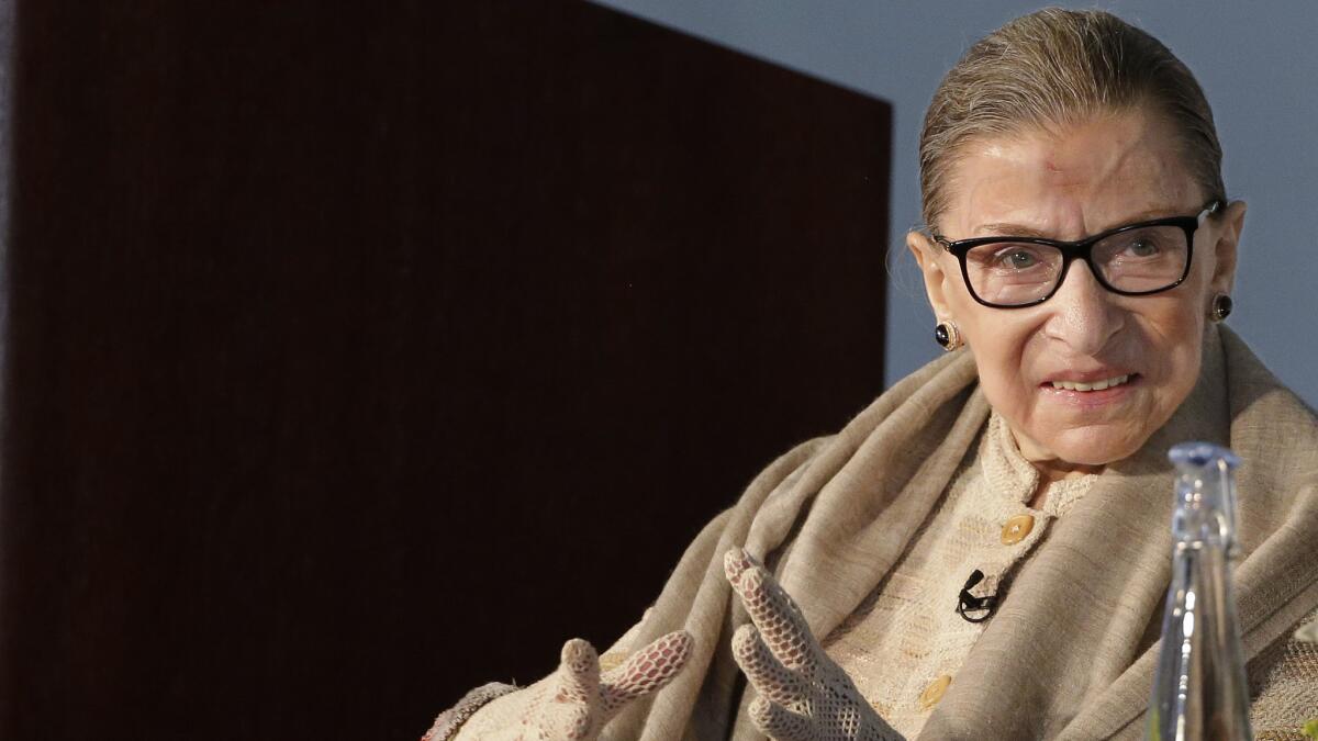 Supreme Court Justice Ruth Bader Ginsburg participates in an interview during a luncheon at Harvard University on May 29, 2015.