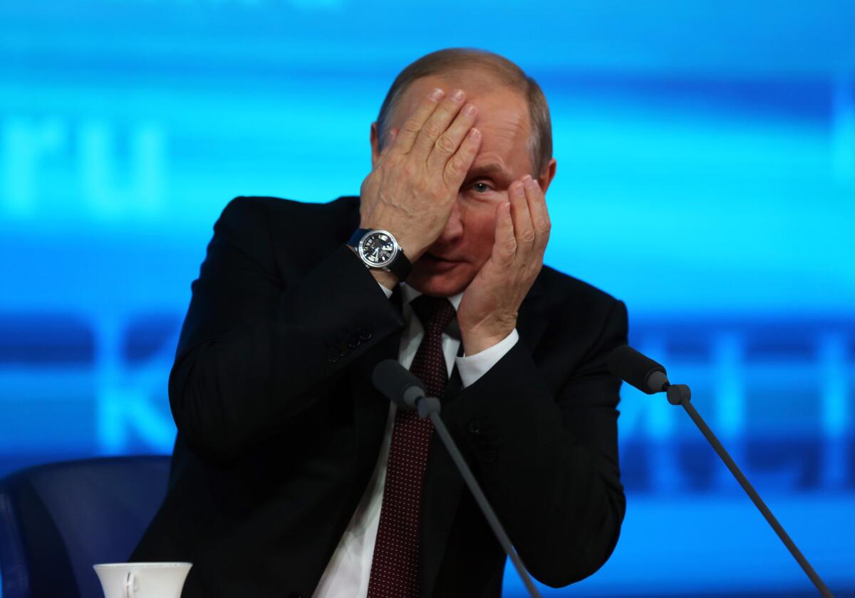 Russian President Vladimir Putin at a news conference in Moscow.