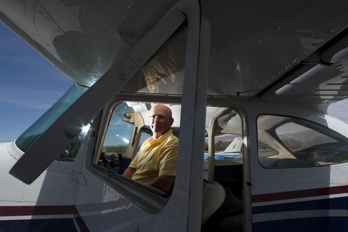 Private pilot Kenneth Dobson of Palm Desert, a retired law enforcement officer, in his 1967 Cessna 172 on April 3, 2014, in Bermuda Dunes, Calif.