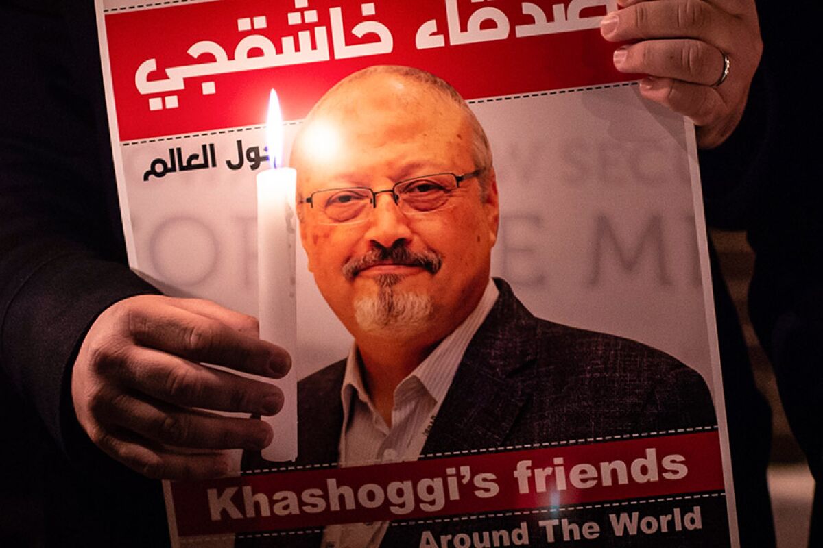 A poster featuring journalist Jamal Khashoggi