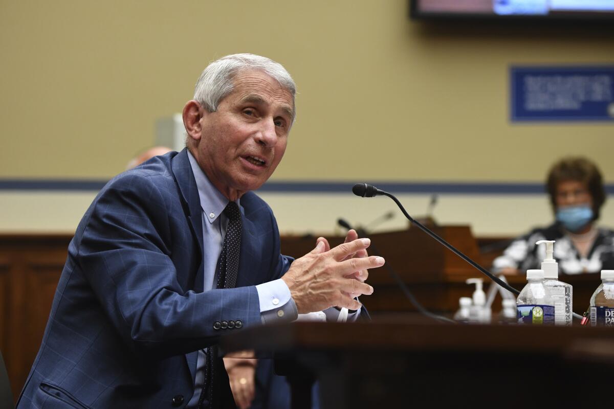 Anthony Fauci speaks before a House panel on July 31.