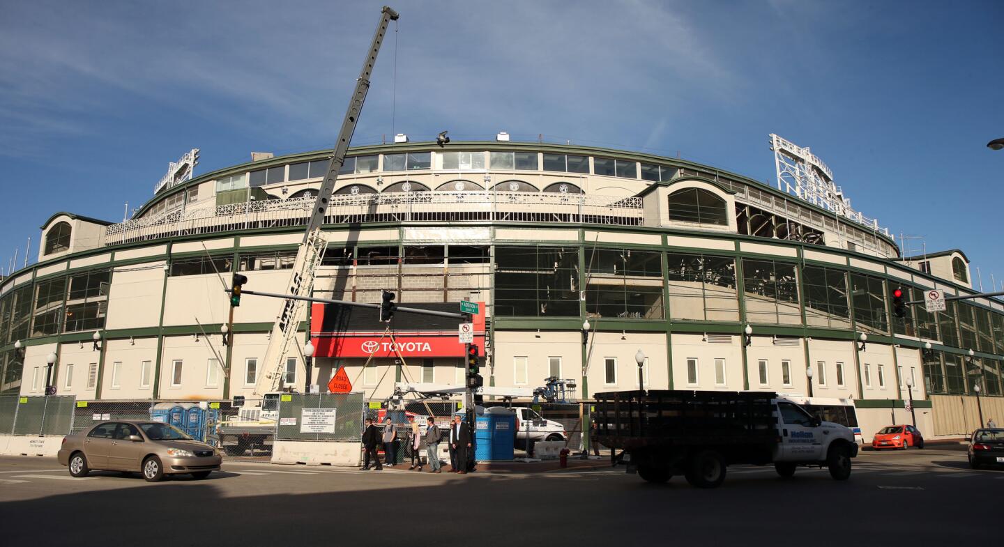 The historic Wrigley Field Marquee was removed on Nov. 2 so renovation work can be completed on the ballpark. It will be refurbished and replaced once the work is completed.