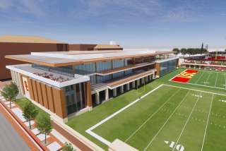 A conceptual artist sketch of the planned USC football performance center (subject to change).