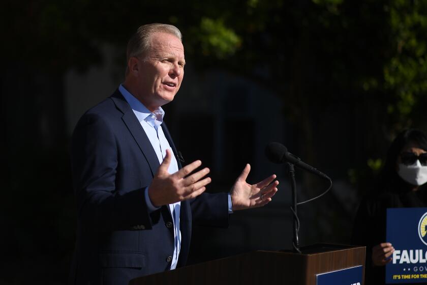 SAN PEDRO, CALIFORNIA FEBRUARY 2, 2020-Kevin Faulconer announces his run for governor of California in San Pedro Tuesday. (Wally Skalij/Los Angeles Times)