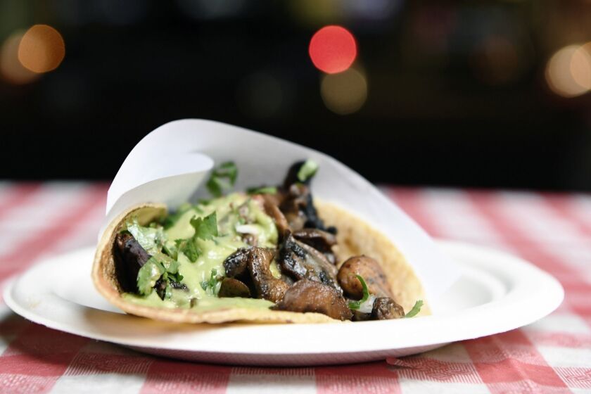 LOS ANGELES CA-January 30, 2019: The mushroom taco from Tacos 1986 at their Koreatown location on We