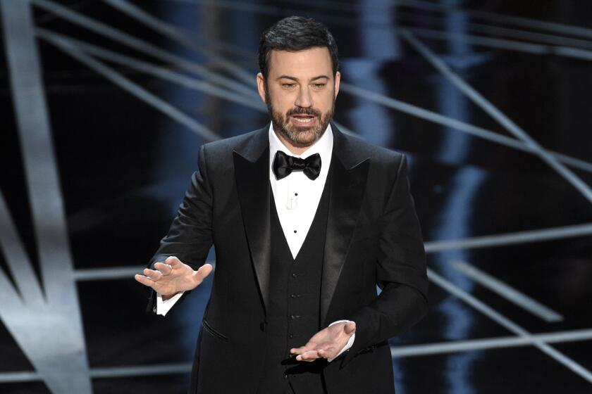 FILE - In this Feb. 26, 2017 file photo, host Jimmy Kimmel appears at the Oscars in Los Angeles. Late-night comics decried the Las Vegas mass shooting as a confoundingly repetitive American tragedy, with Jimmy Kimmel and Trevor Noah lashing out at politicians who oppose gun control. They spoke out on Monday, Oct. 2, the day after the worst shooting in modern U.S. history. (Photo by Chris Pizzello/Invision/AP, File)