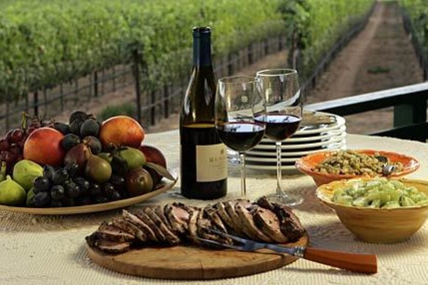 Lamb, wine, fruit and sides lend the perfect notes to a beautiful notion, in this case a picnic at Rusack Winery near Solvang.