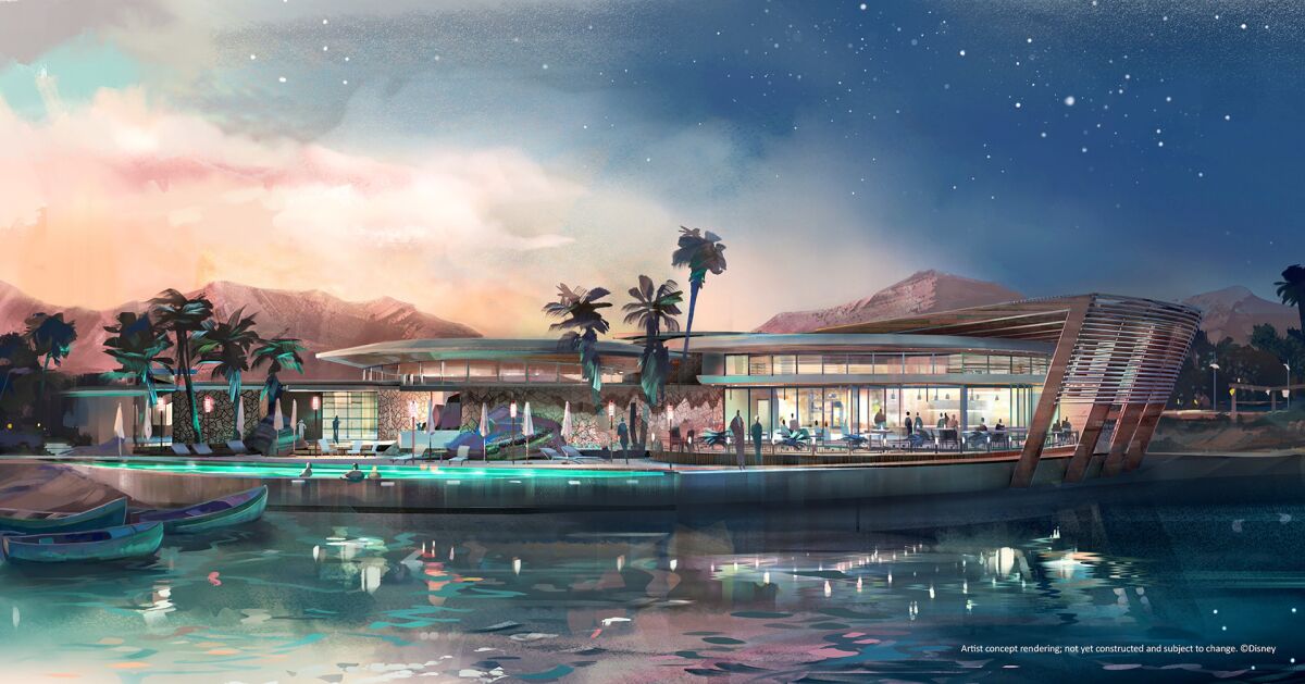 Representación del exterior de la casa club del desarrollo Cotino que Disney desarrollará en Coachella, California.