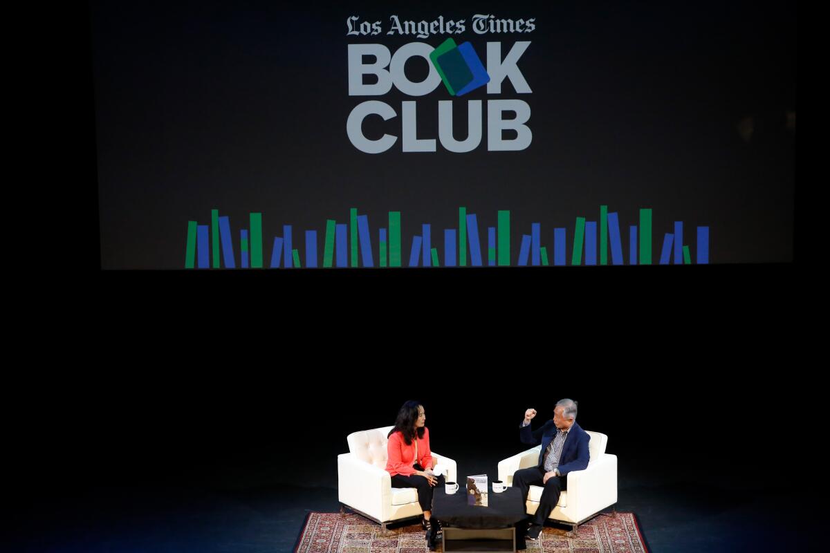 Times reporter Teresa Watanable interviews George Takei onstage.