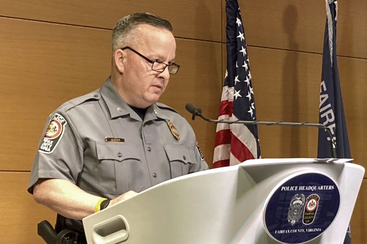 Fairfax County Police Chief Kevin Davis addresses reporters Thursday, March 23, 2023 in Fairfax, Va., after releasing video footage showing police fatally shooting Timothy McCree Johnson outside a shopping mall last month. (AP Photo/Matthew Barakat)