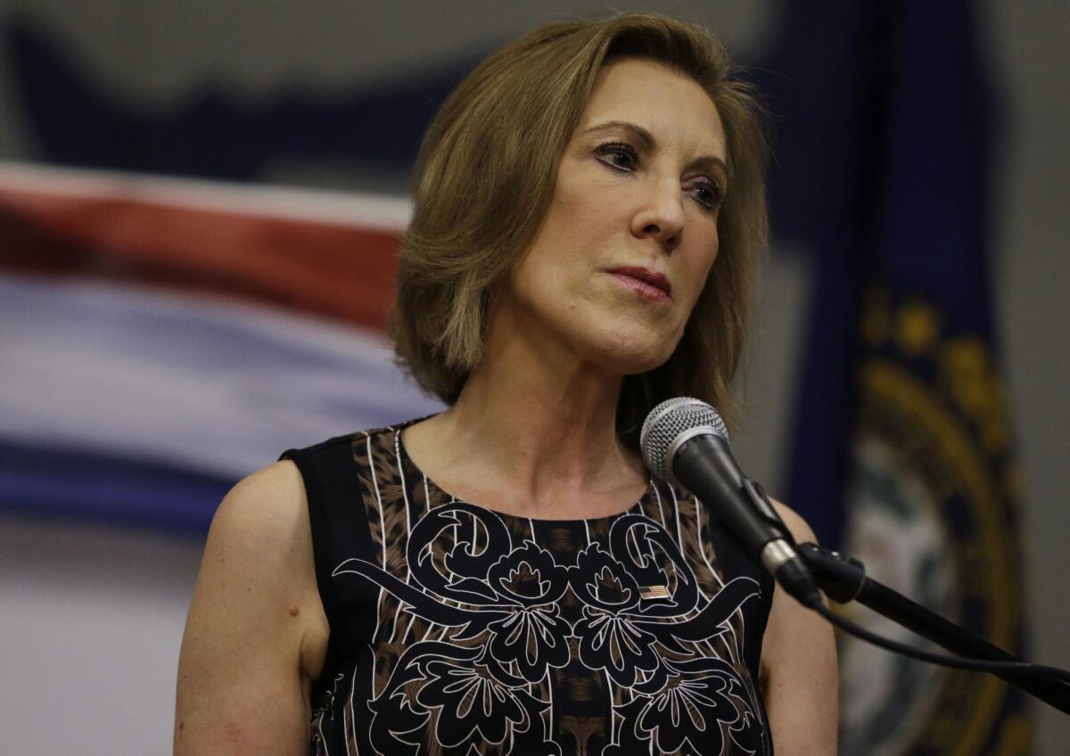 Former Hewlett-Packard CEO Carly Fiorina at a campaign event Tuesday in New Boston, N.H.