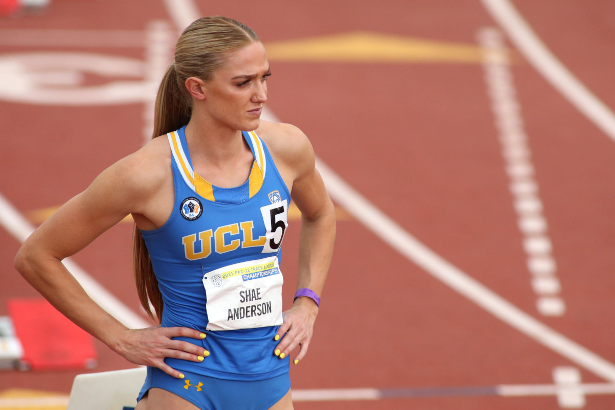 UCLA's Shae Anderson prepares to run in the 400-meter final at the Pac-12 championships in May. 