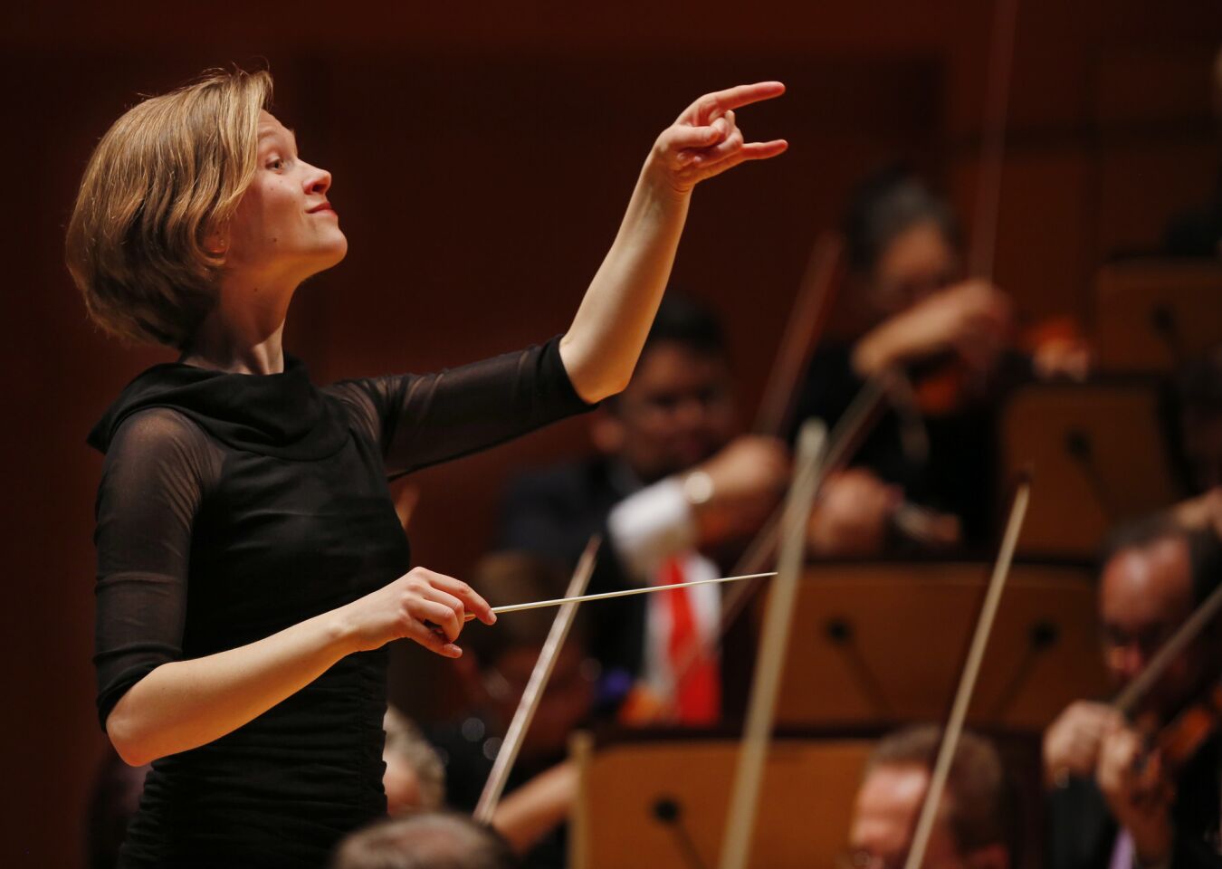 Los Angeles Philharmonic assistant conductor Mirga Grazinyte-Tyla leads the orchestra in her first L.A. Phil subscription concert at Walt Disney Concert Hall on March 1 in a program of Mozart, Beethoven and Stravinsky.