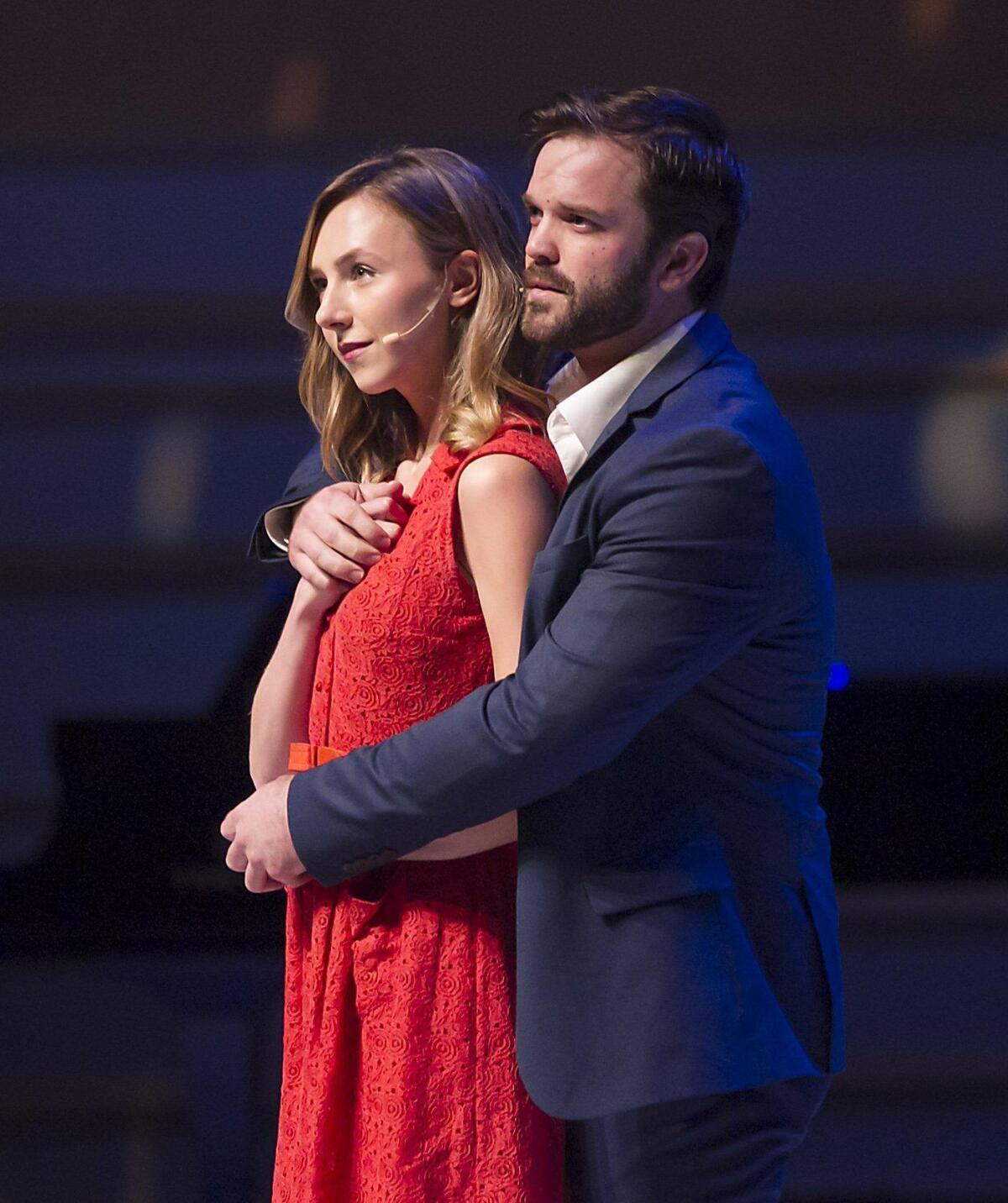 Celia Hottenstein and Cameron Bond perform “Neverland” from “Finding Neverland” during a season preview at the Renee and Henry Segerstrom Concert Hall on Monday.
