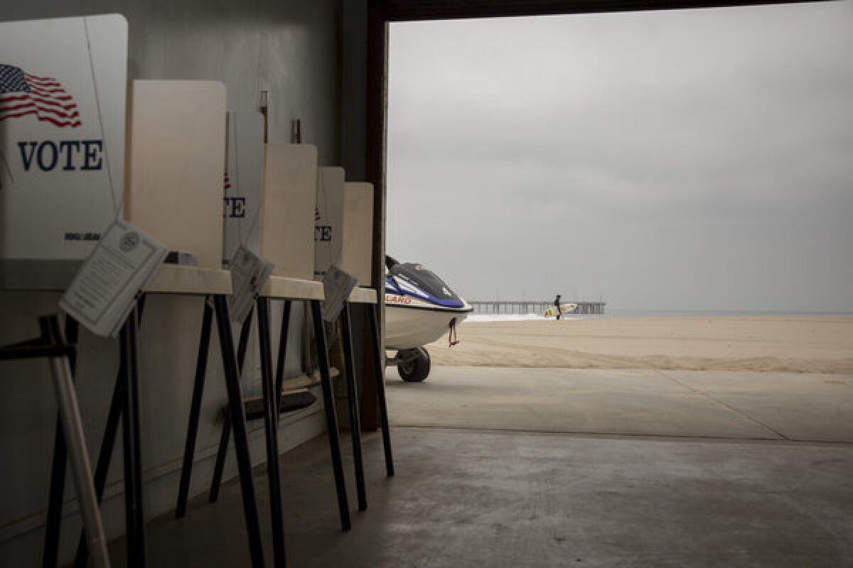 A polling place inside the lifeguard headquarters in Venice is shown early on election day.