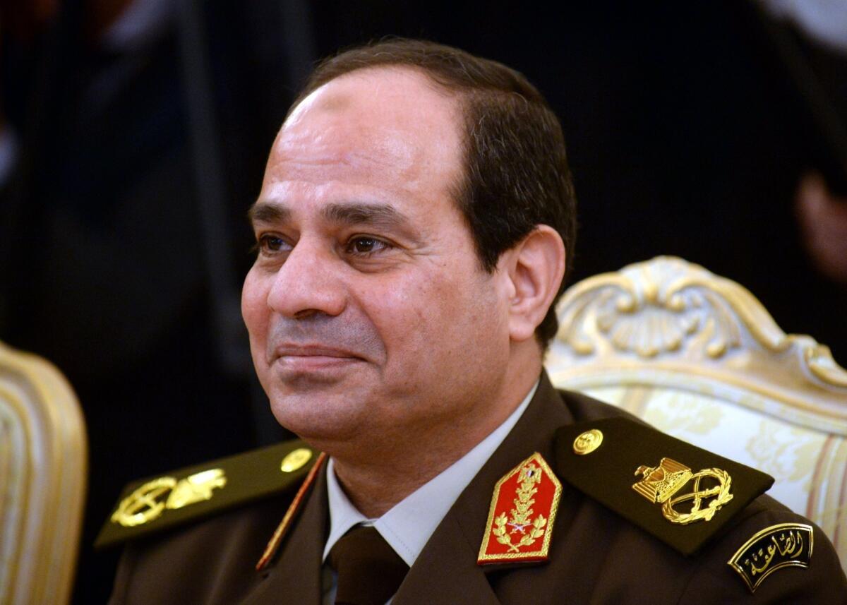 A picture taken on Feb. 13 shows then-Egyptian army chief Gen. Abdel Fattah Sisi during a meeting in Moscow.