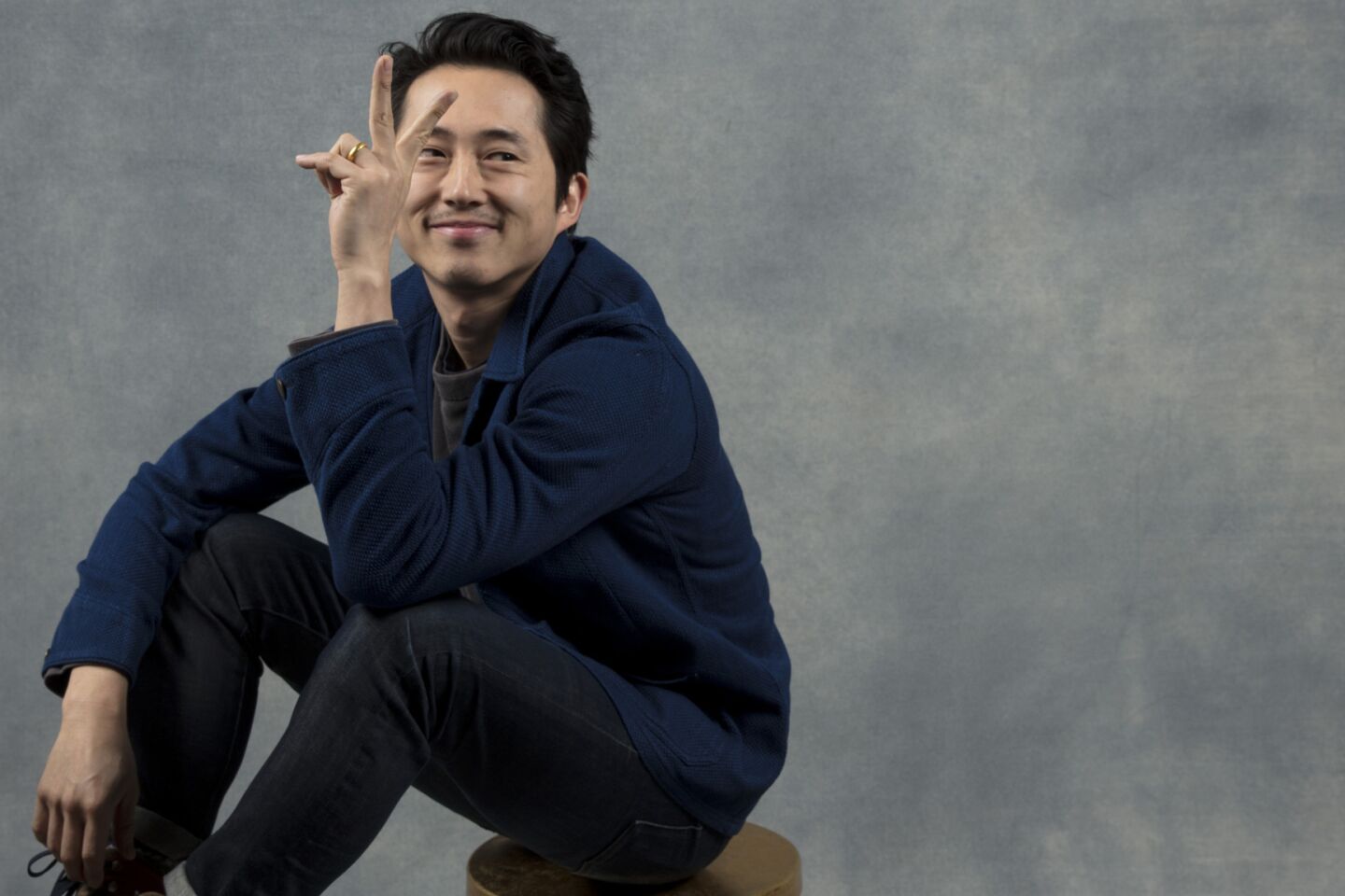 Actor Steven Yeun, from the film "Sorry to Bother You‚" photographed in the L.A. Times studio during the Sundance Film Festival in Park City, Utah, Jan. 20, 2018.