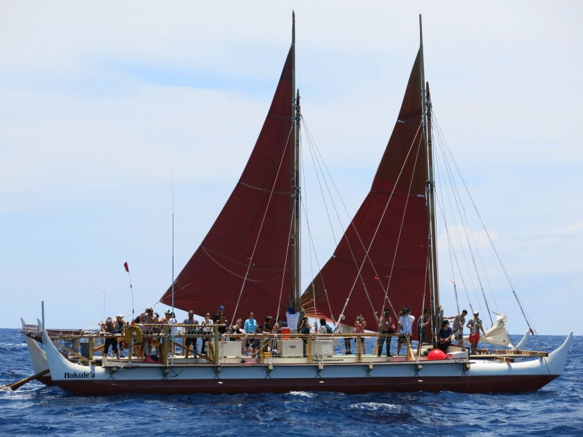 The Hokulea sailing canoe, shown here off Honolulu in 2014. It's featured in the film "Hokulea -- Proud Voyage Home."