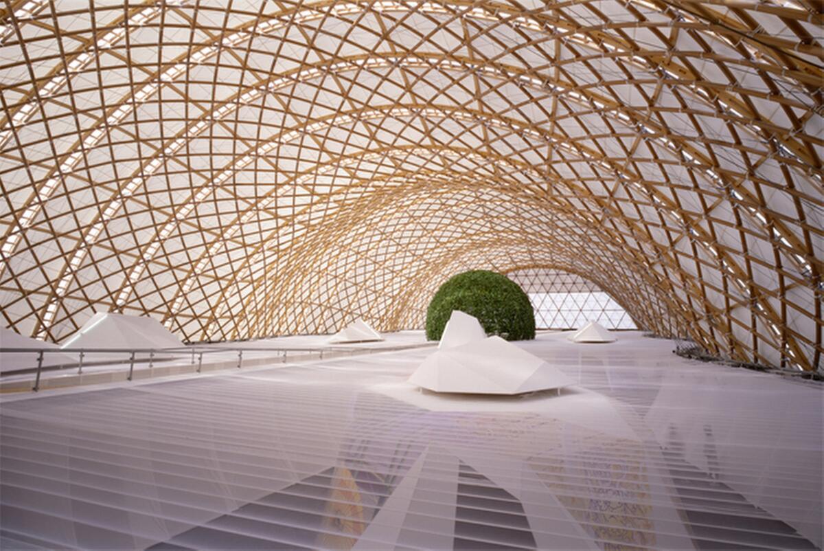 Architect Frei Otto's Japan Pavilion for Expo 2000 in Hanover, Germany, designed in collaboration with architect and fellow Pritzker winner Shigeru Ban.