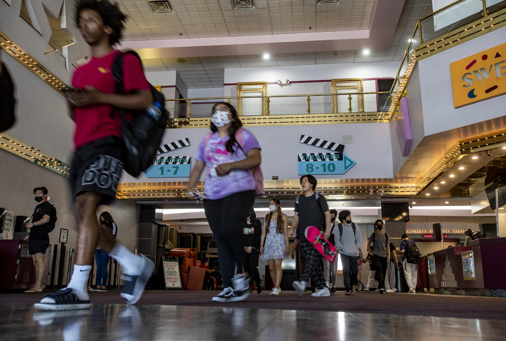 UC Riverside students leave class at a movie theater a mile from campus.