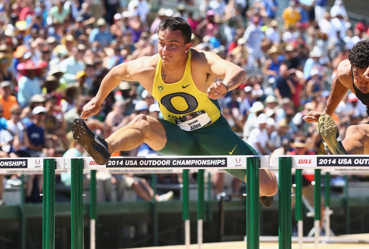 Oregon running back Devon Allen is also the NCAA men's 110-meter champion.