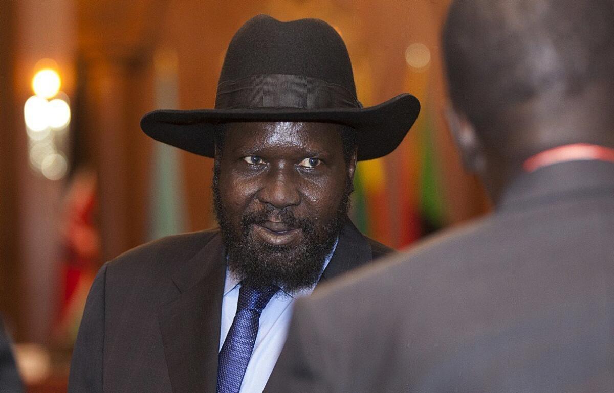 South Sudan President Salva Kiir arrives to attend the Intergovernmental Authority on Development summit on Thursday in Addis Ababa, Ethiopia.