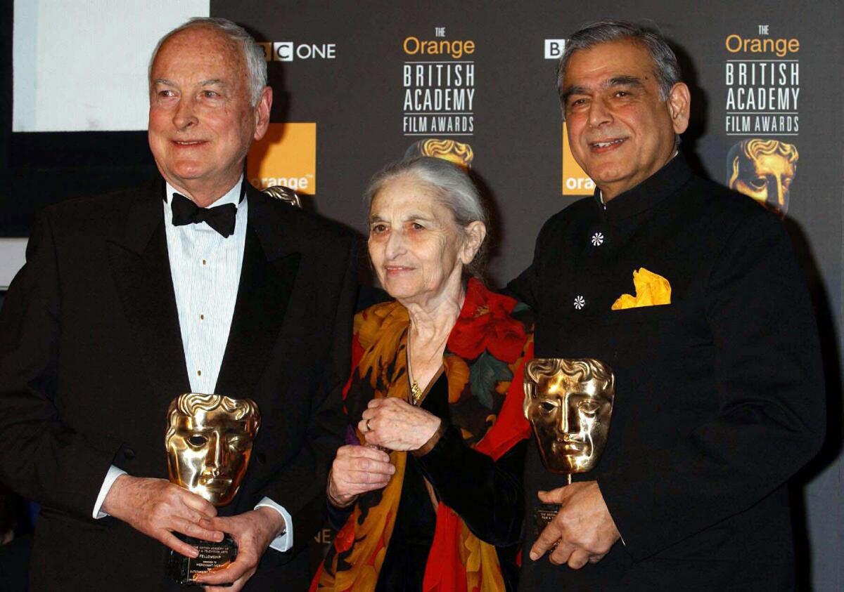 Ruth Prawer Jhabvala with James Ivory left, and Ismail Merchant, right, in 2002. She wrote Oscar-winning screenplays for them, but she also wrote fiction.