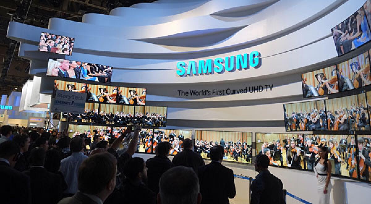 Samsung's Curved UHD TVs are seen during the 2014 International CES at the Las Vegas Convention Center on January 7, 2014 in Las Vegas, Nevada. CES, the world's largest annual consumer technology trade show, runs through January 10 and is expected to feature 3,200 exhibitors showing off their latest products and services to about 150,000 attendees. AFP PHOTO/JOE KLAMARJOE KLAMAR/AFP/Getty Images ** OUTS - ELSENT, FPG, TCN - OUTS * NM, PH, VA if sourced by CT, LA or MoD **