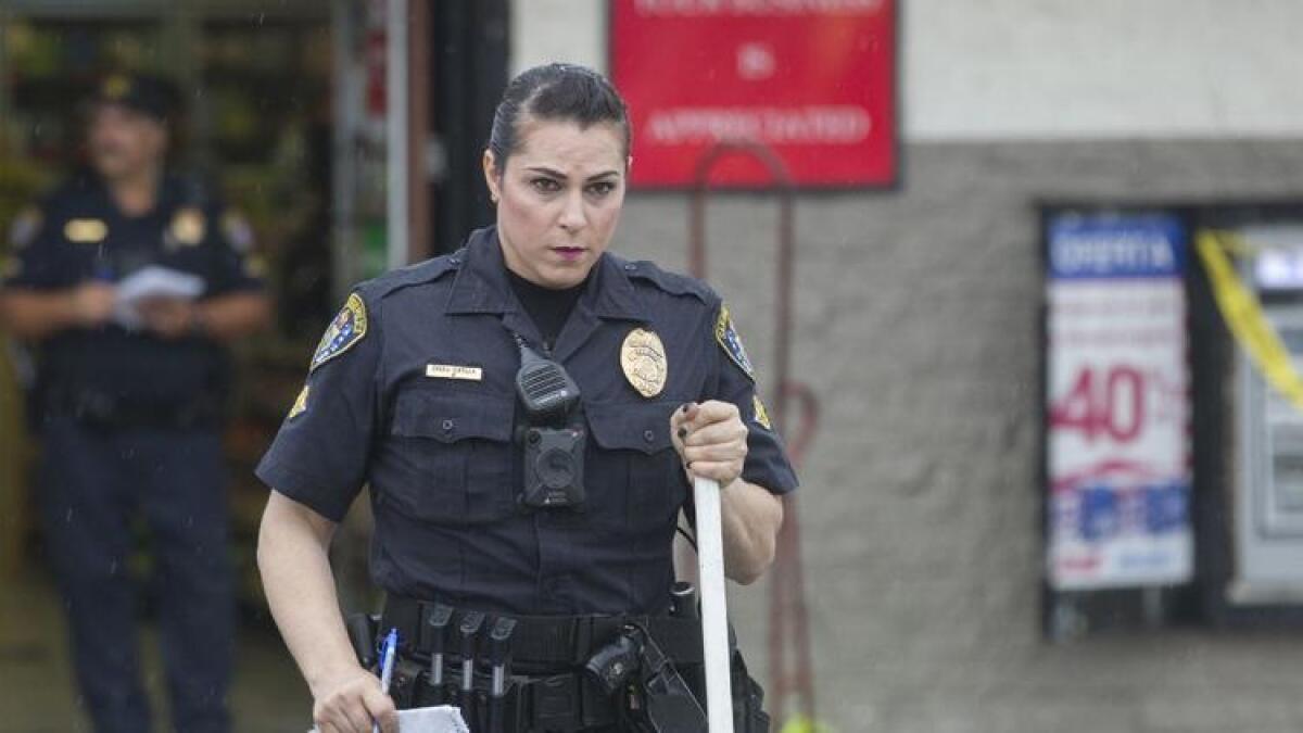 San Diego police Officer Christine Garcia conducting a hit-and-run investigation.