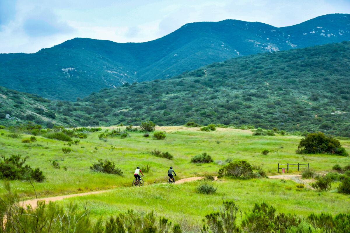 A view of the hills and greenery of Mission Trails Regional Park in San Diego