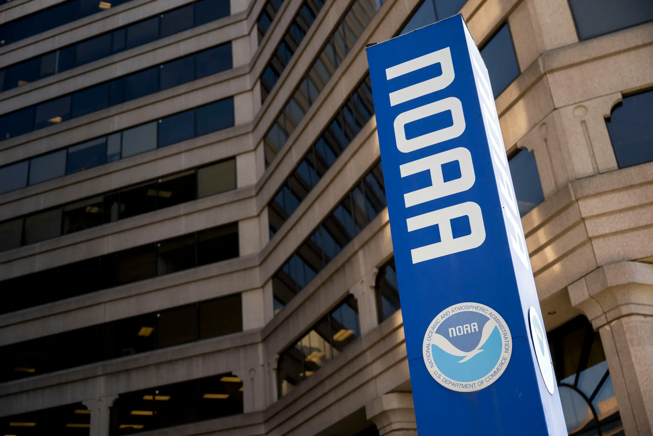 Trump administration cuts to NOAA threaten efforts to save sea lions from toxic plankton Signage outside the National Oceanic and Atmospheric Administration (NOAA) headquarters in Silver Spring, Maryland. (Bloomberg/Bloomberg via Getty Images)