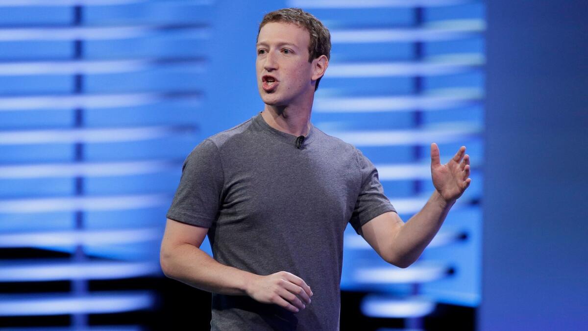 Facebook CEO Mark Zuckerberg delivers the keynote address at a conference in San Francisco on April 12.